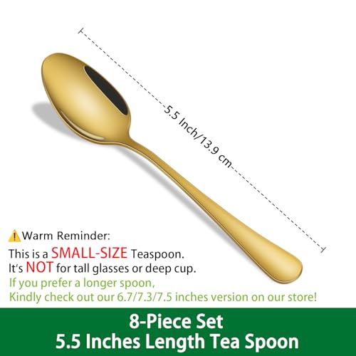DEHOV 5.5 Inch Gold Small Coffee & Tea & Espresso Spoons Set of 8 - color: Gold
