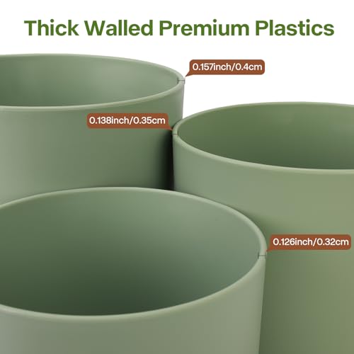 GARDIFE 3 Pack Cylinder Planter Set 10/9/8 Inch White Indoor Plant Pots - color: Green-brown