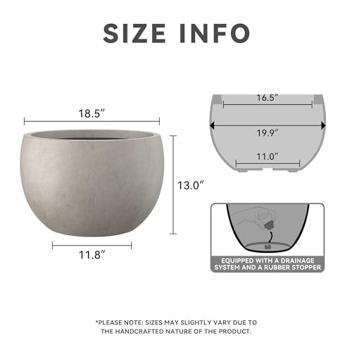 Kante Large Round Bowl Weathered Concrete Planter 20" Dia, Outdoor - color: Weathered Concrete, size: 19.9" d