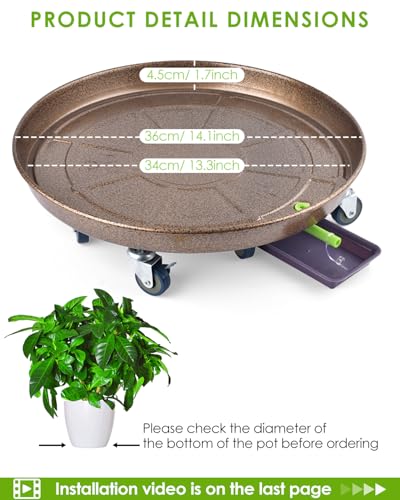 PACETAP 2Pack 14'' Large Plant Stand with Lockable Wheels, Heavy-Duty Plant Caddy with Casters for Indoor and Outdoor, Round Rolling Garden Pot Mover to Carry Potted Flower Pot - size: 14‘’