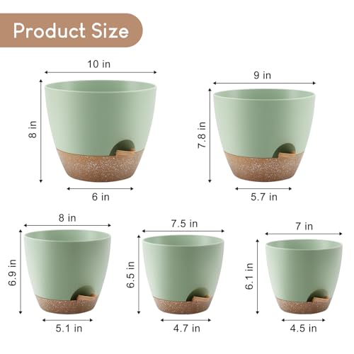 YNNICO Self Watering Plant Pots 10/9/8/7.5/7 inch for Indoor Plants - color: Green, size: 10/9/8/7.5/7 inch