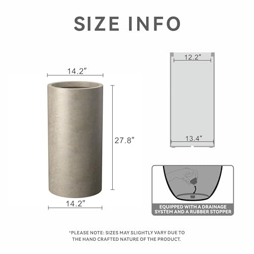 Kante Large Round Column Weathered Concrete Planter 27.8" Tall, Outdoor - color: Weathered Concrete, size: 27.8“h