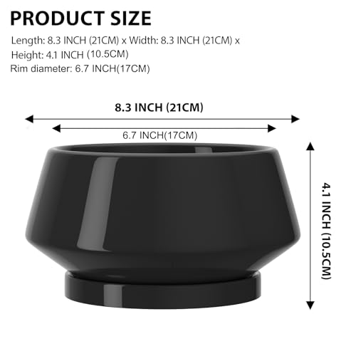 8.3 Inch Black Ceramic Planter with Drainage Hole and Saucer - color: Gloss Black, size: Medium