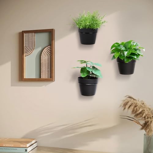 3 Pack Wall Hanging Planters Indoor Outdoor 6.3 Inch Self-Watering Flower Pots with Leak-Proof Drainage Iron Brackets Hanging Basket Room Garden Decor(Black) - color: Black