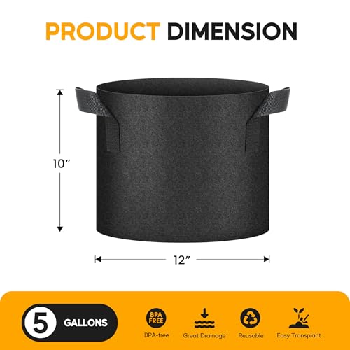 HealSmart 5 Gallon 6-Pack Nonwoven Grow Bags, Aeration Fabric Pots with Handles, Suitable for Garden Fruits, Vegetables and Flowers, Black - color: Black, 6 Pack, size: 5 Gallon 2025Version