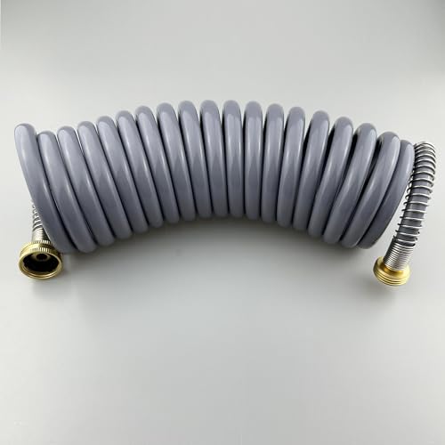 Darnassus Garden Hose, Green PU Curly Water Hose with Brass Connectors,Watering Hose Coil,Retractable,Corrosion Resistant Garden Coil Hose (Grey, 15 FT) - color: Gray, size: 15 FT