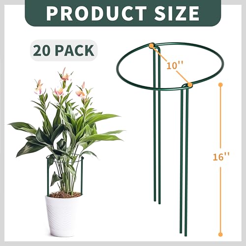 TCBWFY 20 Pack Plant Supports Stakes for Large Heavy Plants, 16"Hx10"D Peony Supports,Heavy Duty 4mm Wire Peony Cages,Interlock Garden Supports Ring Border Support,Plant Support Cage for Rose Flowers - size: 10"Dx16"H-20PCS