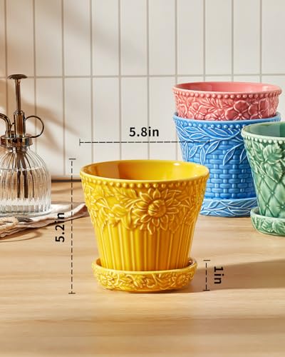 Metahom 5.8 Inch Ceramic Plant Pots, Flower Pots Set of 4, Assorted Colors - color: Assorted Colors, size: 5.8 Inch