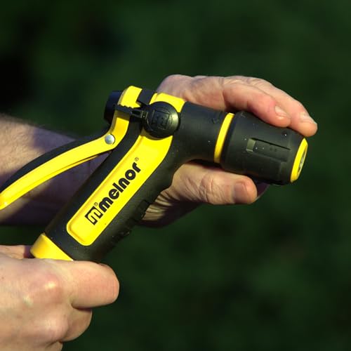 Melnor 65119-AMZ 2-Pattern Vortex Garden Hose Sprayer Nozzle, QuickConnect Product Adapter, Black, Yellow, Slip Resistant Water Hose Nozzle for Car Washing, Patio, Pet - style: 2-Pattern