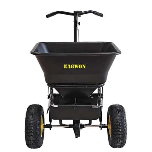 Fertilizer Spreader, Walk-Behind Push Broadcast Spreader - All Season, 100lb Capacity, 13in All-Terrain Pneumatic Tires, Grate/Cover/Enclosed Gearbox, for Seed/Fertilizer/Salt/Snow Melt