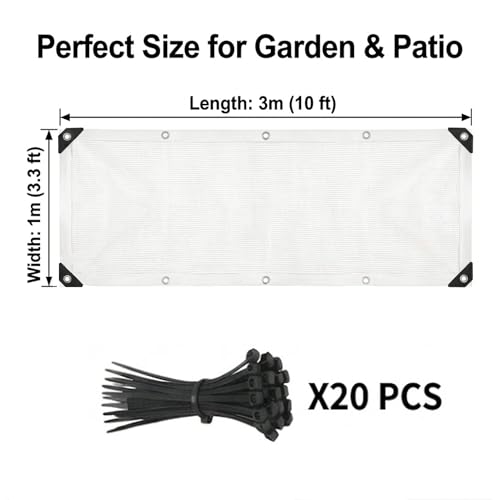 White Plant Sun Protection Net with Zip Ties,39 * 118inch White Shade Cloth for Garden with Reinforced, Plant Shade Nylon Cloth Grommets for Greenhouse Plants Patio (1 * 3m) - color: 1*3m