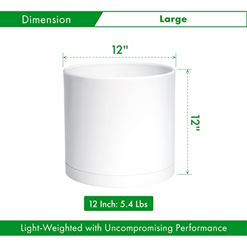 D'vine Dev Plastic Planter Pot with Saucer, 12 in, White, 74-X-A-3 - color: Matte White, size: 12 Inch