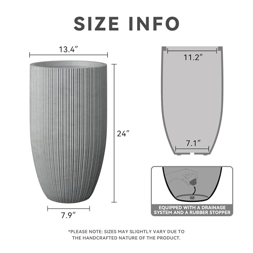 Kante Large Round Tapered Pale Gray Concrete Planter 24" Tall, Outdoor - color: Textured Natural Concrete, size: 24" Tall