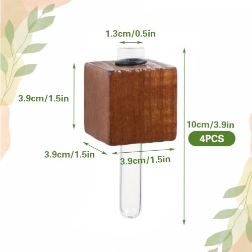 4 PCS Wooden Flower Vase Fridge Magnets, Glass Tube Flower Vase