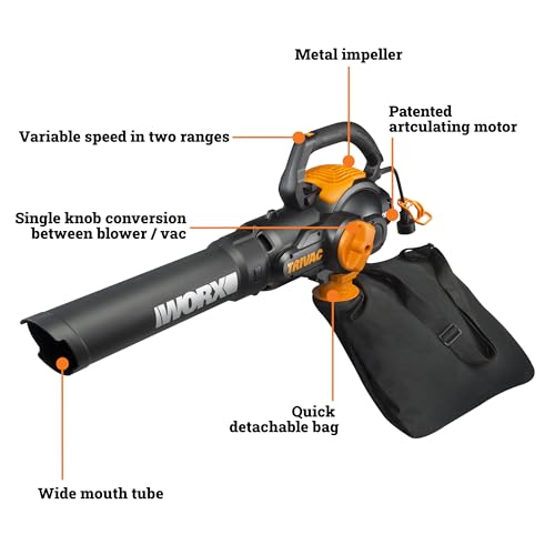 WORX Trivac 3-in-1 Electric Leaf Blower/Leaf Vacuum/Leaf Mulcher, WG512 - style: 600 CFM Blower/Vac/Mulcher