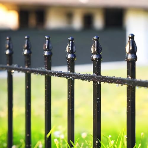 Thealyn 42" H x 12.5Ft Metal Garden Fence, Animal Barrier, 5 Panels - color: Black, size: 42″ H x 12.5 ft (5 Panels)