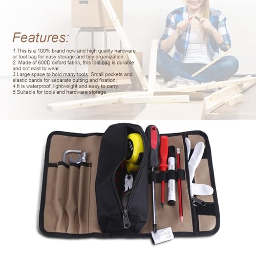 Small Tool Roll Bag, Portable Foldable Garden Tool Bag Roll Up Tool Organizer Pouch for Bicycles Motorcycles 600D Oxford Fabric Tool Roll for Wrenches Screwdrivers Pliers
