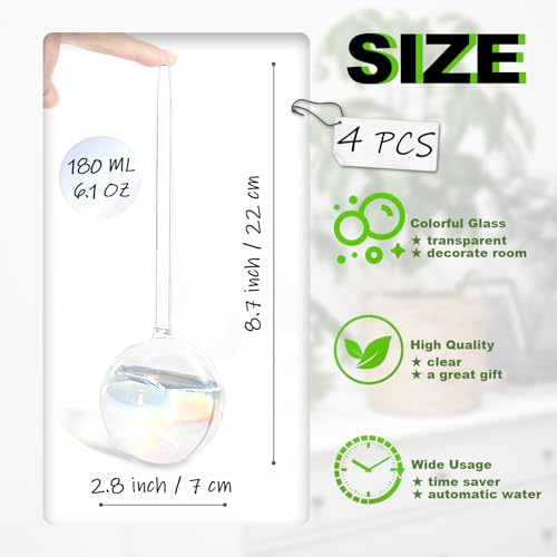 Pynqdfu 4 Pcs Plant Watering Globes,Rainbow Gradient Glass Watering Devices,Self Watering Planter Insert Plant Accessories for Indoor,Outdoor,Flowerpot,Hanging Plants,Home Garden,8.7" L×2.8" D - size: 4PCS 22CM