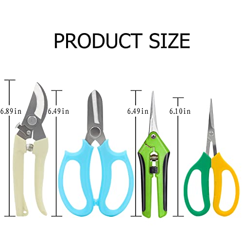 Garden Pruning Shears Garden Scissors Herb Scissors Florist Scissors Floral Snips Bonsai Scissors Hand Pruner with Gardening Gloves,Stainless Steel Straight Tip and Curved Blades,Green+Blue