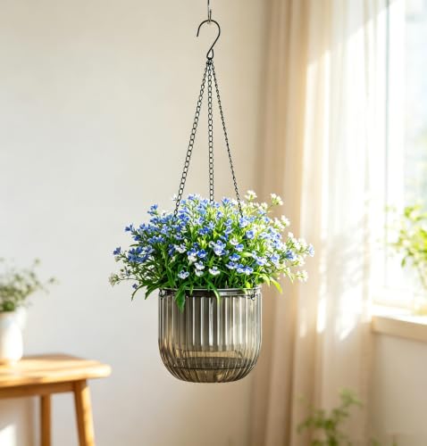 Melphoe 2 Pack Self Watering Hanging Planters Indoor Flower Pots, 6.5 Inch Outdoor Hanging Plant Pot Basket, Plant Hanger with 3Hooks Drainage Holes for Garden Home (Gray) - color: Gray, size: 6.5''+6.5''