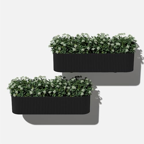 Veradek Demi Series Railing Planter - Round Window Box with Bracket - color: Black, size: 36 inch - 2 Pack