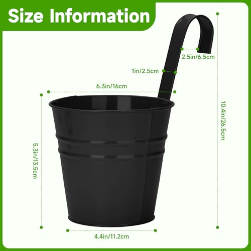 KINGLAKE Flower Pots,10 Pcs Metal Iron Hanging Flower Plant Pot Balcony Garden Plant Planter Baskets Fence Bucket Pots 6.3'' Flower Holders with Detachable Hook Black - color: Black, size: 6.3 Inch