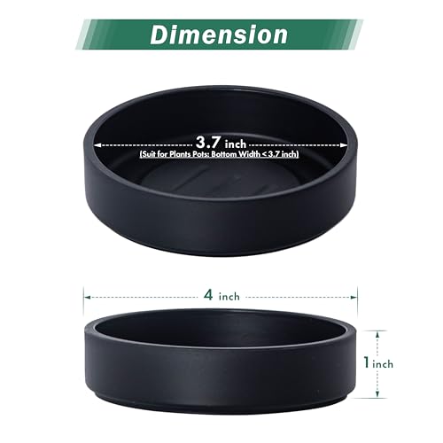 Phoenix Vine 4 Inch Plastic Plant Saucer Water Drip Tray, Heavy Sturdy Round Plant Drainage Tray for Indoors Outdoor, Set of 2, Matte Black, 21-TY-4B-2 - size: 4"