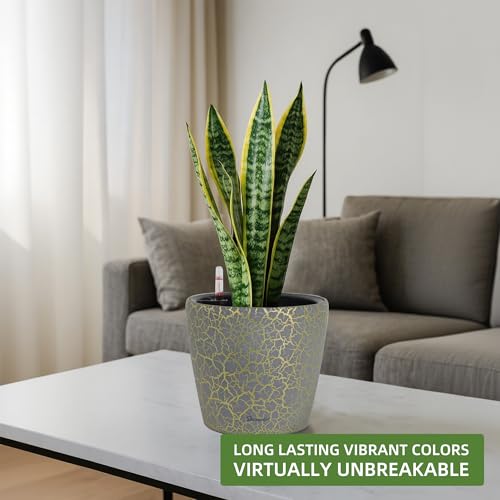 Dexceder 9x8 Self Watering Planter (Grey Gold Crackle) - color: Grey Gold, size: 9x8