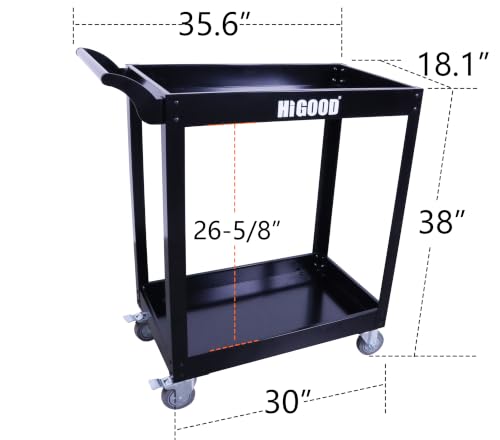 Heavy Duty Service Utility Cart,2 Shelf Steel, 800-Pound Capacity, 35.6 x 18.1x38-Inch Black - color: Black