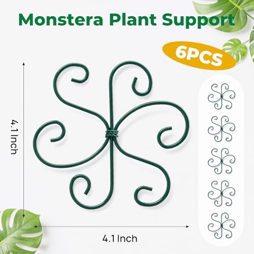 6PCS Monstera Plant Support, 4.1IN Green Metal Plant Stem Support Stakes, Adjustable Indoor Outdoor Potted Climbing Plant Stakes, Monstera Stabilizer Supports - color: Green