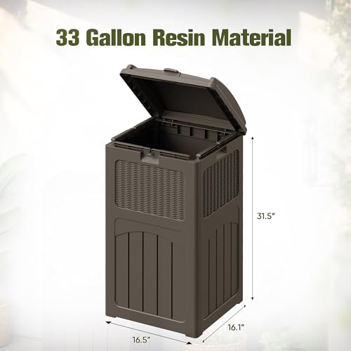 Devoko 33 Gallon Outdoor Trash Can with Dual Lid, Hideaway Garbage Bins,2Pc - color: Deep Brown, size: 2 Pack