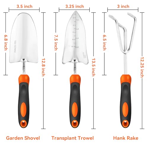 Garden Tool Set with Heavy-Duty Trowel, Transplanter & Cultivator