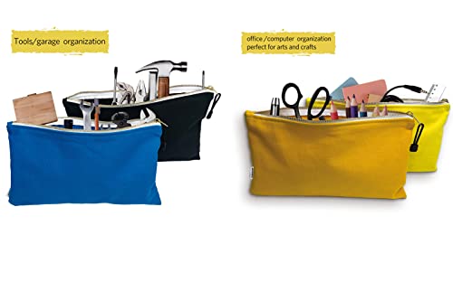 Canvas Tool Bag Zipper Pouch, 8 Pack 12.5 x 7-Inch - color: Orange, Yellow, Gray, Blue, Green, White, Black & Brown