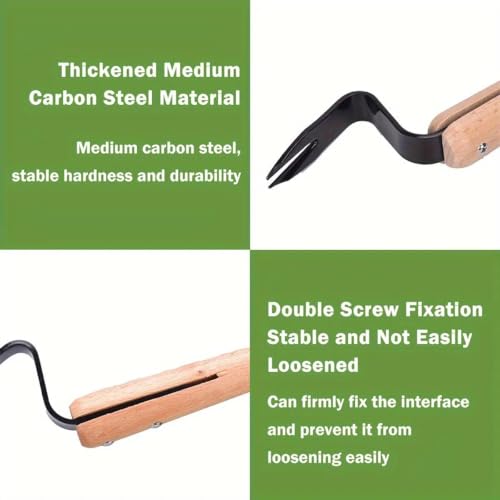 Hand Weeder Tool, Stainless Steel Gardening Weed Puller, Manual Weeding Removal Cutter Tool with Wood Handle for Planting