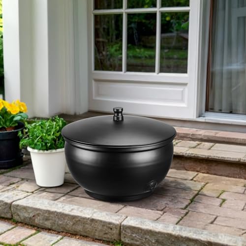 Monarch Abode Garden Hose Holder with Lid – Decorative Water Hose Holders for Outside, Smooth Metal Matte Black Pot with Drainage, 100ft Waterhose Holder for Outside, Garden Storage Caddy - color: Matte Black