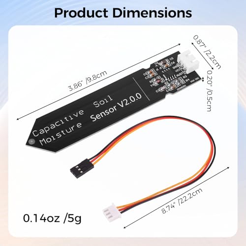 6PCS Updated Capacitive Soil Moisture Sensor, Corrosion Resistant Humidity Detection Sensors with Wire 3.3-5.5V Garden Watering DIY for Arduino, Raspberry Pi - Improved Version