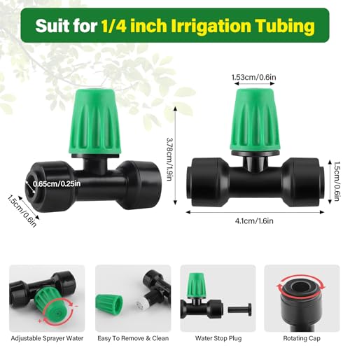 Kalolary 30Pcs Push-to-Fit Drip Irrigation Spray Emitters for 1/4" Tubing - size: 1/4” Push-to-Connect Tee- Misting- 30P Green