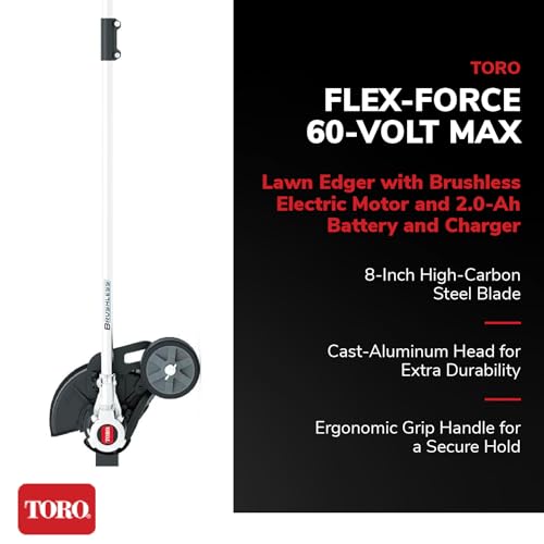 Toro Flex Force 60-Volt Max 8-Inch Cordless and Brushless Stick Lawn Edger with 2.0-Ah Battery and Charger