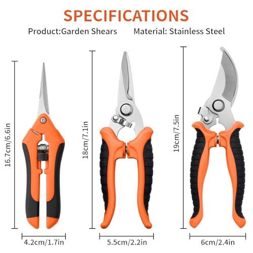 3 Pack Garden Pruning Shears, Stainless Steel Shears, Gardening Shears Scissors Pruning Shears for Gardening Tools (3PCS Orange and Black) - color: Orange and Black