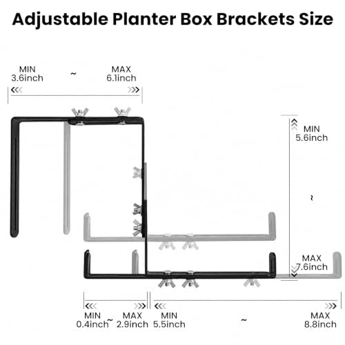 THMINS 4 Pack Adjustable Planter Box Brackets, No Drill Railing Holders