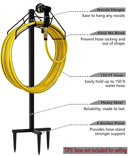 Artigarden Freestanding Garden Hose Holder Hanger, Heavy Duty Metal Water Hose Reel Storage Stand Rack for Yard Lawn, Bright Black (Hose not Included) - color: Nozzle