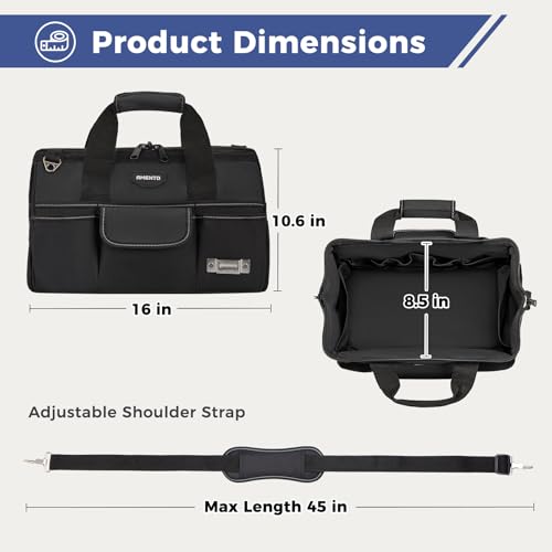 16-Inch Heavy Duty Tool Bag, 22 Pockets Empty Tool Box Organizer Storage, Soft Large Tote Toolbox Organization Portable Handle Carry Drill Toolbag for Handyman Home DIYer, Dad Men Gifts, Black - color: Black, size: 16 Inch
