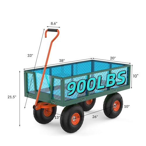 Hipicute 900 LBS Garden Cart Steel, 3 in 1 Heavy-Duty Folding Utility Wagon with Removable Sides, 180° Rotating Handle & 10 inch Tires for Outdoor, Farm, Yard, Lawn and Garden - size: 900 LBS