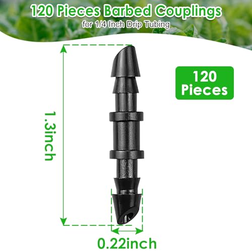 120 Pcs Drip Irrigation 1/4" Barbed Coupling Fittings, Drip System Parts Double Barbed Coupler Connectors Fits 1/4-Inch Drip Tubing Irrigation for Drip Line Sprinkler Systems Connection - size: 1/4" Coupler-120P