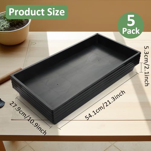 RooTrimmer 1020 Nursery Pot Trays 5 Pack, Plastic Flat Seed Starter Tray, Reusable Seedling Starting Tray for Holding and Carrying Plant Pots (Black) - color: Black, size: TP1020-5P