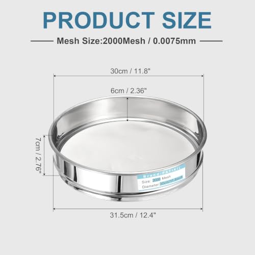 PATIKIL Lab Sieve 2000 Mesh(0.0075mm) 11.8"(30cm) Diameter Sifting Screen - size: 2000 Mesh(0.0075mm)/11.8"(30cm) Dia