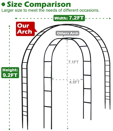 Queension Extra Large Garden Arch 7.2Ft Wide 9.2Ft High, Black - color: Black, size: 9.2FT