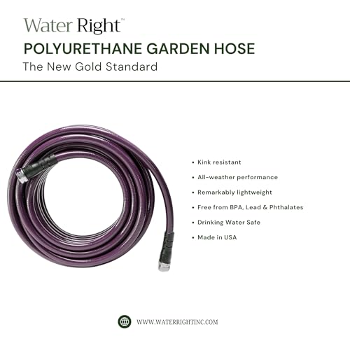 Water Right Polyurethane Garden Hose, 75 Ft, Non-toxic, 1/2” ID, Eggplant - color: Eggplant, size: 75-Foot, style: Brass Fittings