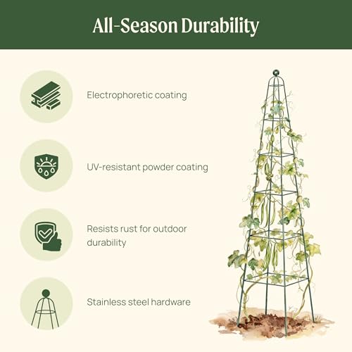 Vego Garden 7.8 ft Pyramid Obelisk Garden Trellis, Metal Rustproof Plant Support Rose Trellis, Tower Potted Cages for Flowers Fruits Vegetable Vines Indoor & Outdoor - size: 7.8 Ft