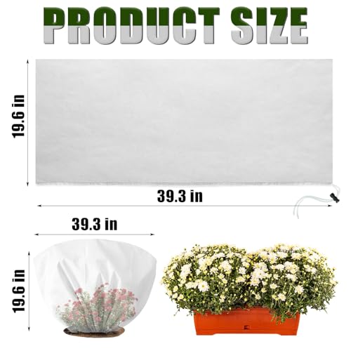 8 Pcs Plant Covers Frost Protection Bag 39.3"X19.6" Winter Reusable Plants Jacket with Drawstring Shrub Protection Wraps Bags Frost Blanket for Winter Outdoor Garden Plants - color: White, size: 39.3 × 19.6 Inch